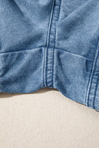 Dusk Blue Smocked Elastic Waist Denim Shorts