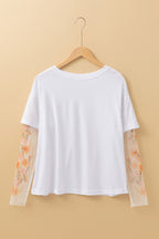 Faux Two Piece Floral Long Sleeve Patchwork Tee