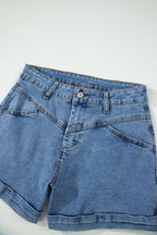 Ivy Seam Detail Pocketed Cuffed Hem Denim Shorts
