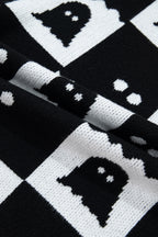Black High Neck Drop Shoulder Geometric Print Sweater