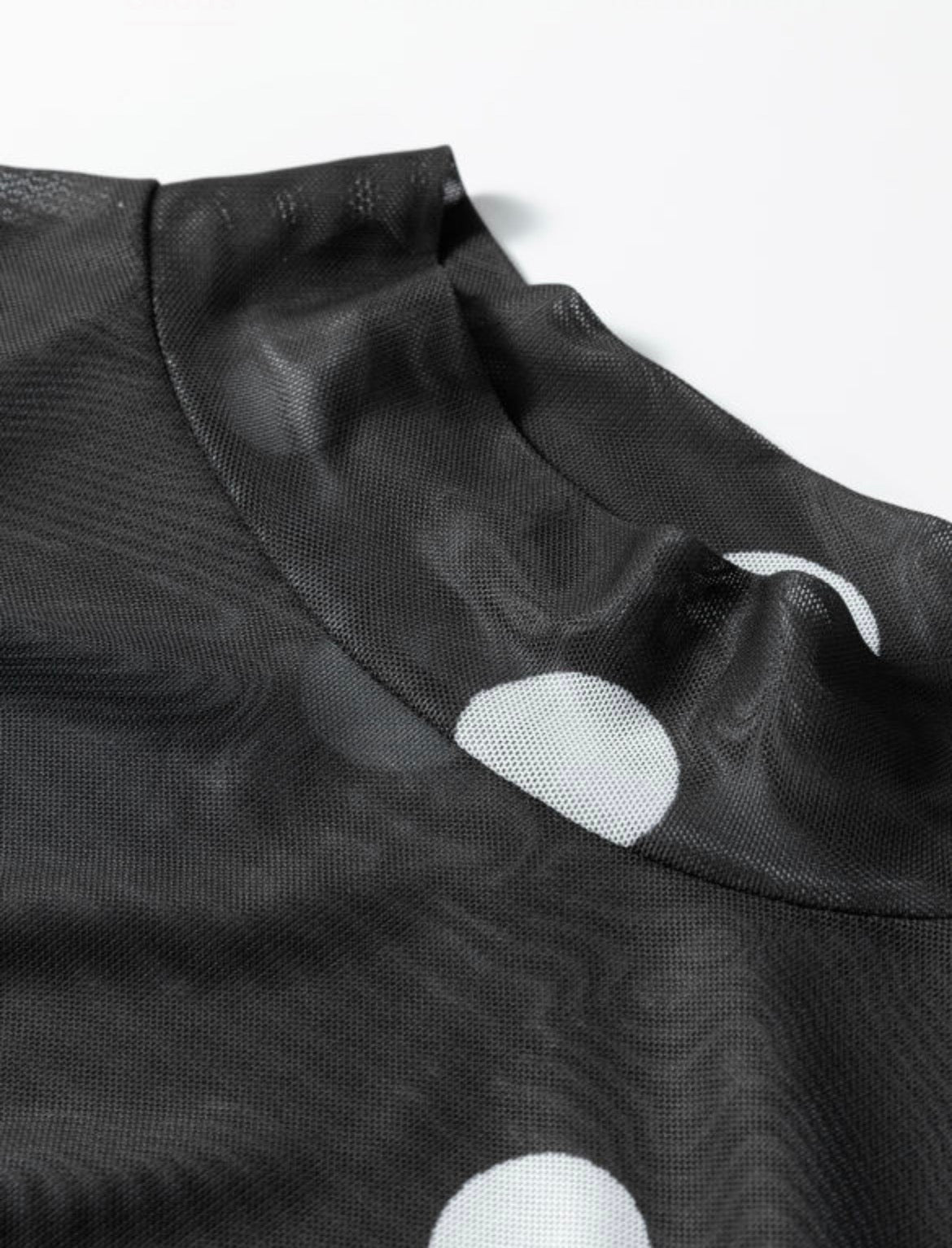 Black vintage polka dot print mesh long sleeve body suit