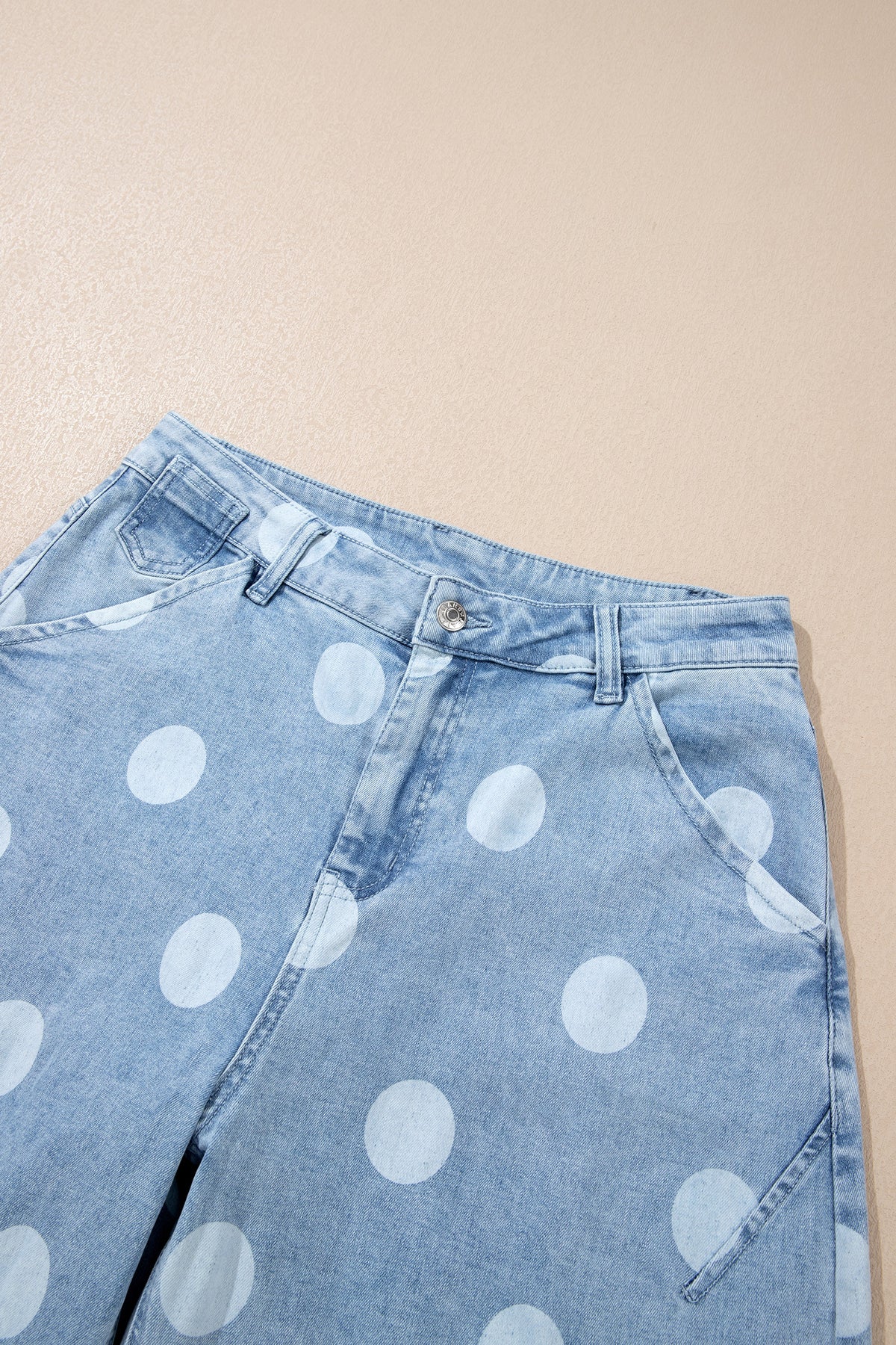Casual ankle-length jeans by Dear-Lover with polka dot pattern, metal buttons, and a relaxed fit for everyday wear.