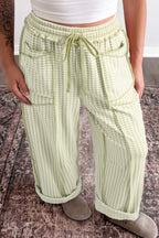 Plaid Contrast Trim Drawstring Elastic Waist Shift Pants
