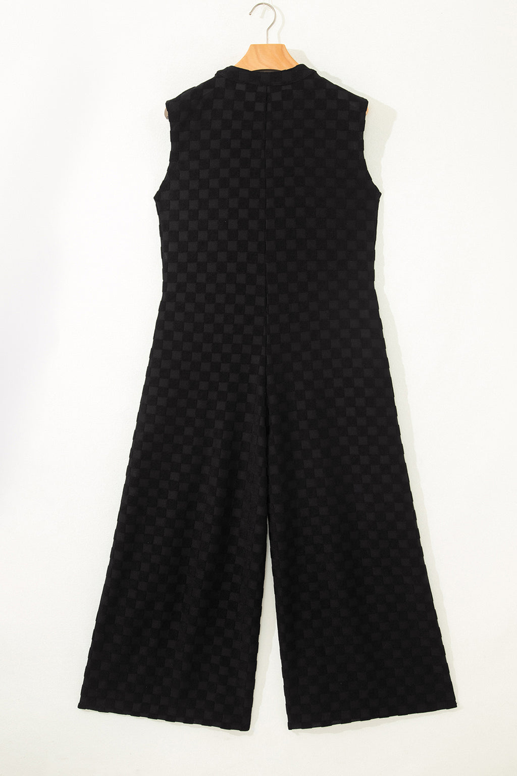 White Half Buttons Sleeveless Wide Leg Textured Jumpsuit
