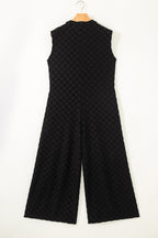 White Half Buttons Sleeveless Wide Leg Textured Jumpsuit