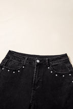 Navy Blue Studded Detail Straight Leg Casual Loose Jeans