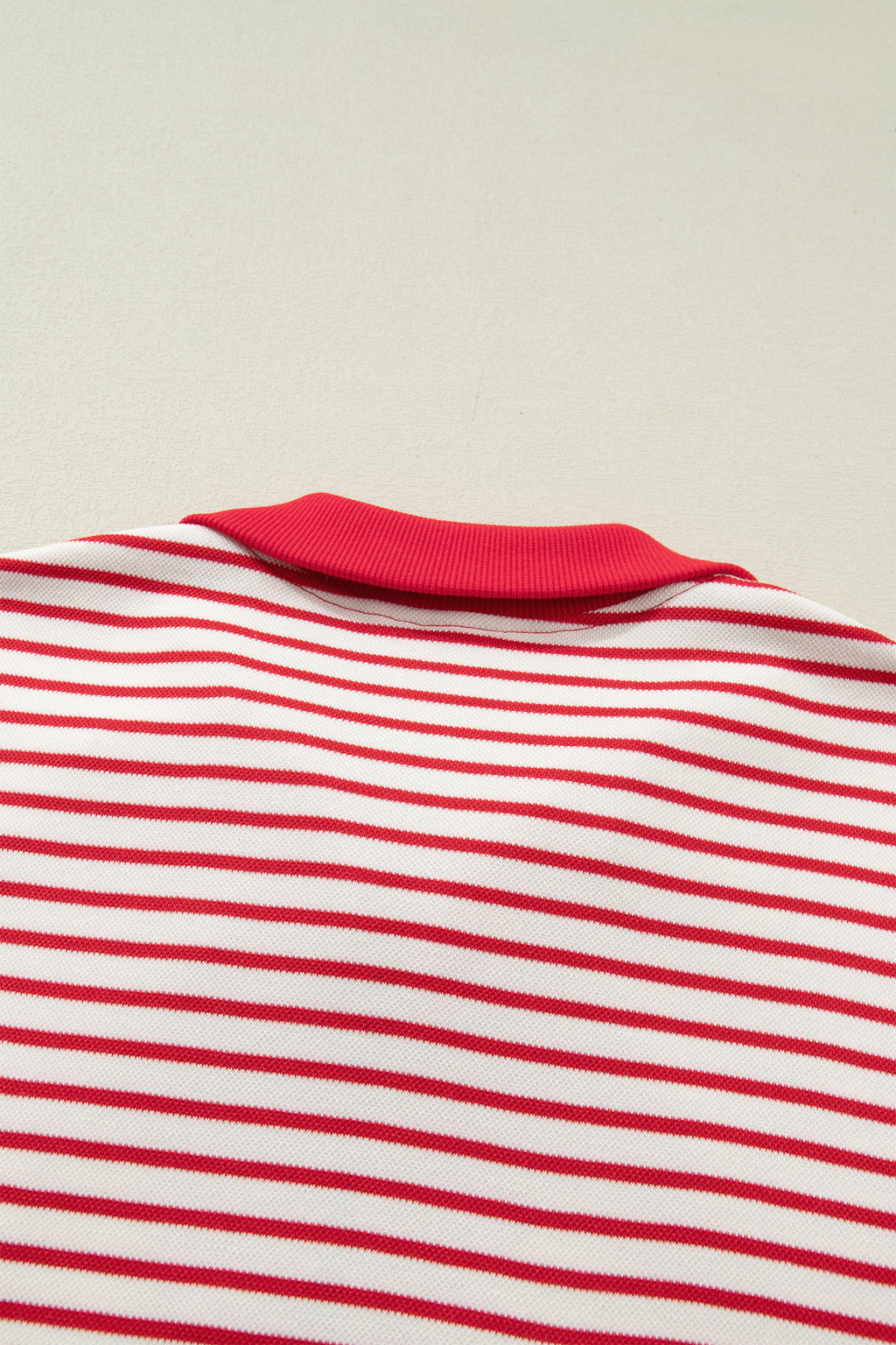 Red Stripe Quarter Zip Polo Collar T Shirt Dress with Pockets