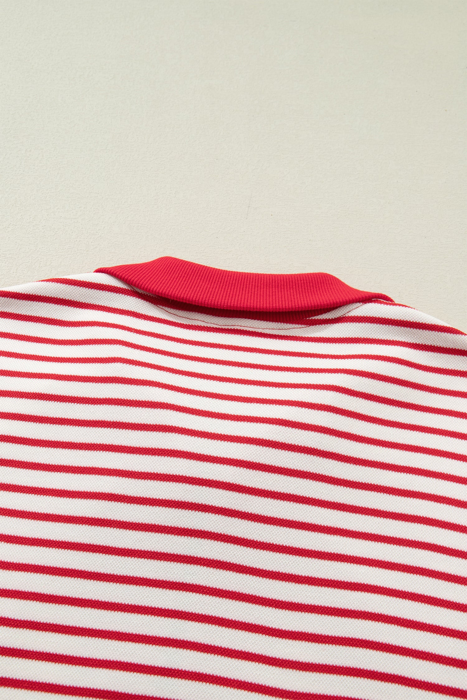 Red Stripe Quarter Zip Polo Collar T Shirt Dress with Pockets
