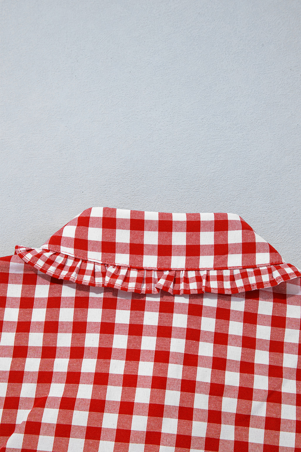 Red Plaid Long Sleeve Button Down Frill Detail Casual Shirt