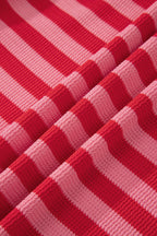 Red Stripe Puff Short Sleeve T Shirt Matching Shorts Set