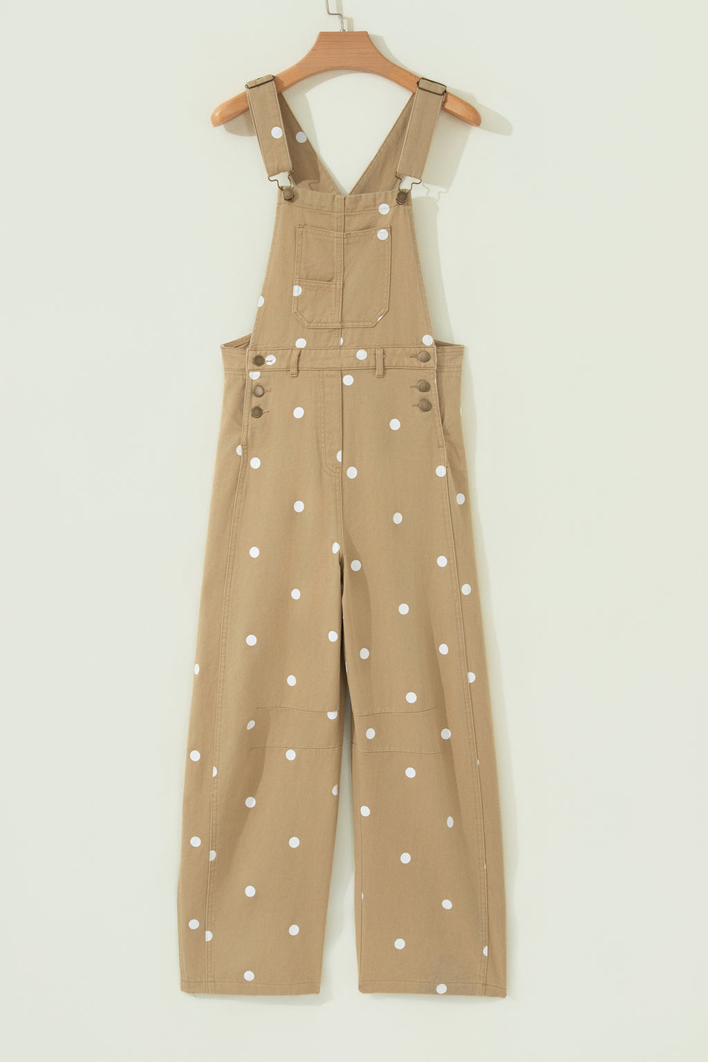 Polka Dot Print Bib Pocket Denim Barrel Overalls Jumpsuit