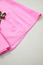 Oatmeal Leopard Contrast Sash Belt Pleated Wide Leg Shorts