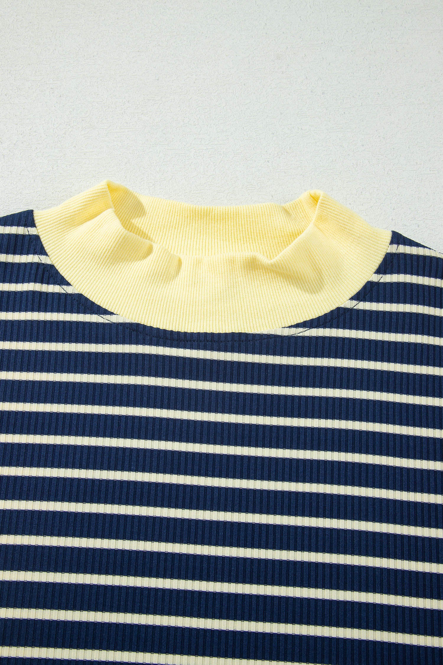 Blue Stripe Color Block Long Sleeve Pullover Ribbed Knit Casual Shorts Set