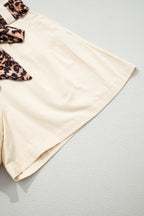 Oatmeal Leopard Contrast Sash Belt Pleated Wide Leg Shorts