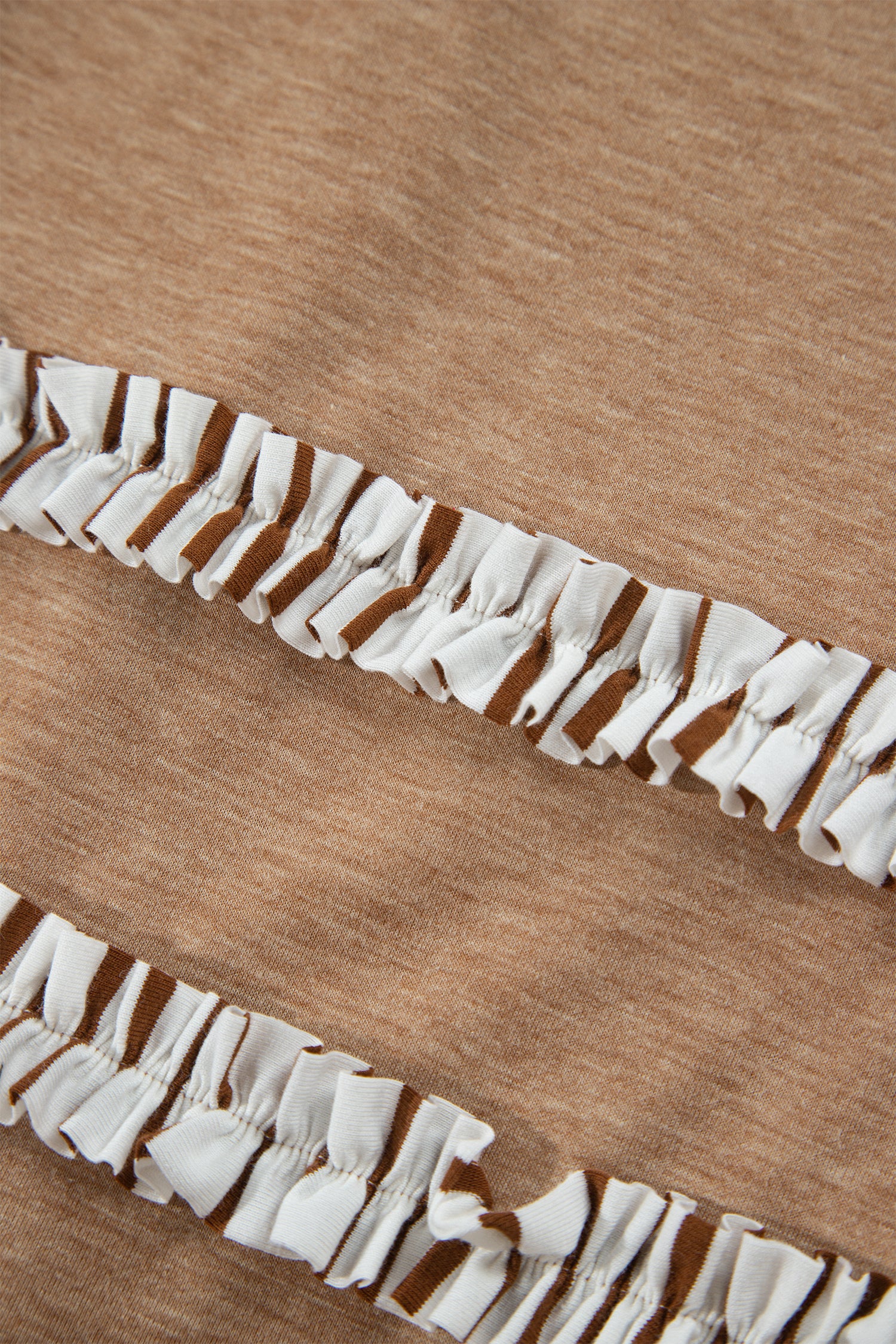 Gray Stripe V Neck Ruffle Contrast Sleeve Top Drawstring Pants 2pcs Set