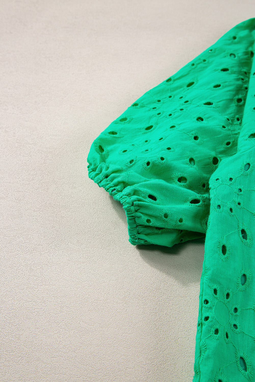 White Flower Embroidered Hollow-out Puff Sleeve Blouse