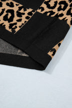 Black Leopard Checkerboard Short Sleeve Knit Sweater