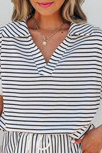 Black Stripe V Neck Tee and Casual Short Set