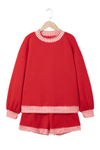 Fiery Red Gingham Trim Baggy Pullover 2pcs Short Set