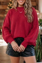 Chestnut Long Sleeve Ribbed Knit Stand Neck Regular Fit Sweater