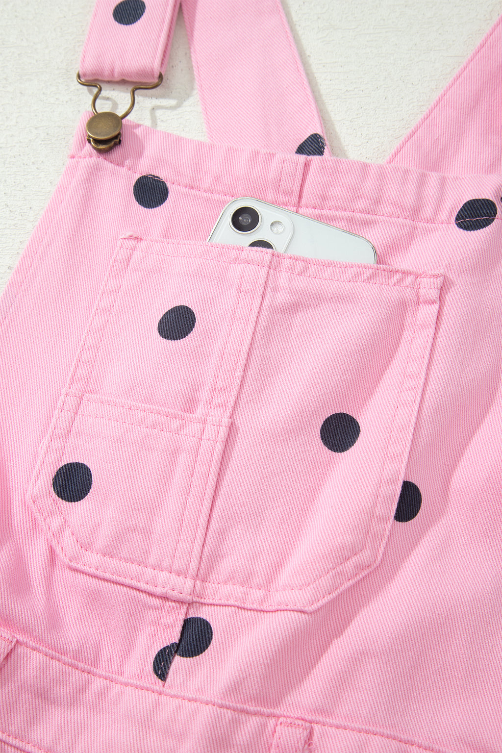 Polka Dot Print Bib Pocket Denim Barrel Overalls Jumpsuit