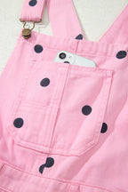 Polka Dot Print Bib Pocket Denim Barrel Overalls Jumpsuit