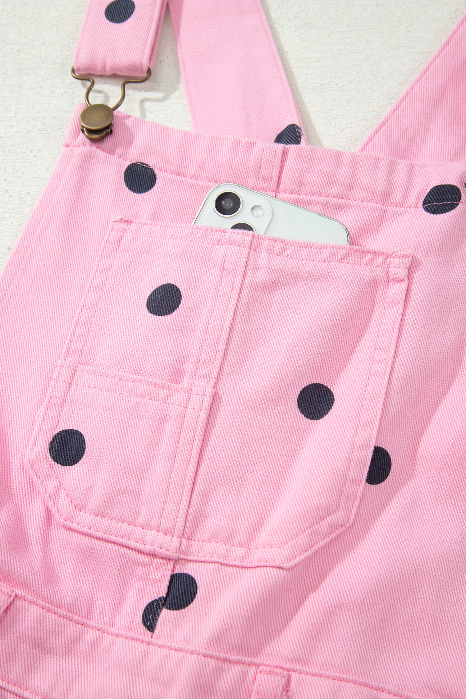 Polka Dot Print Bib Pocket Denim Barrel Overalls Jumpsuit