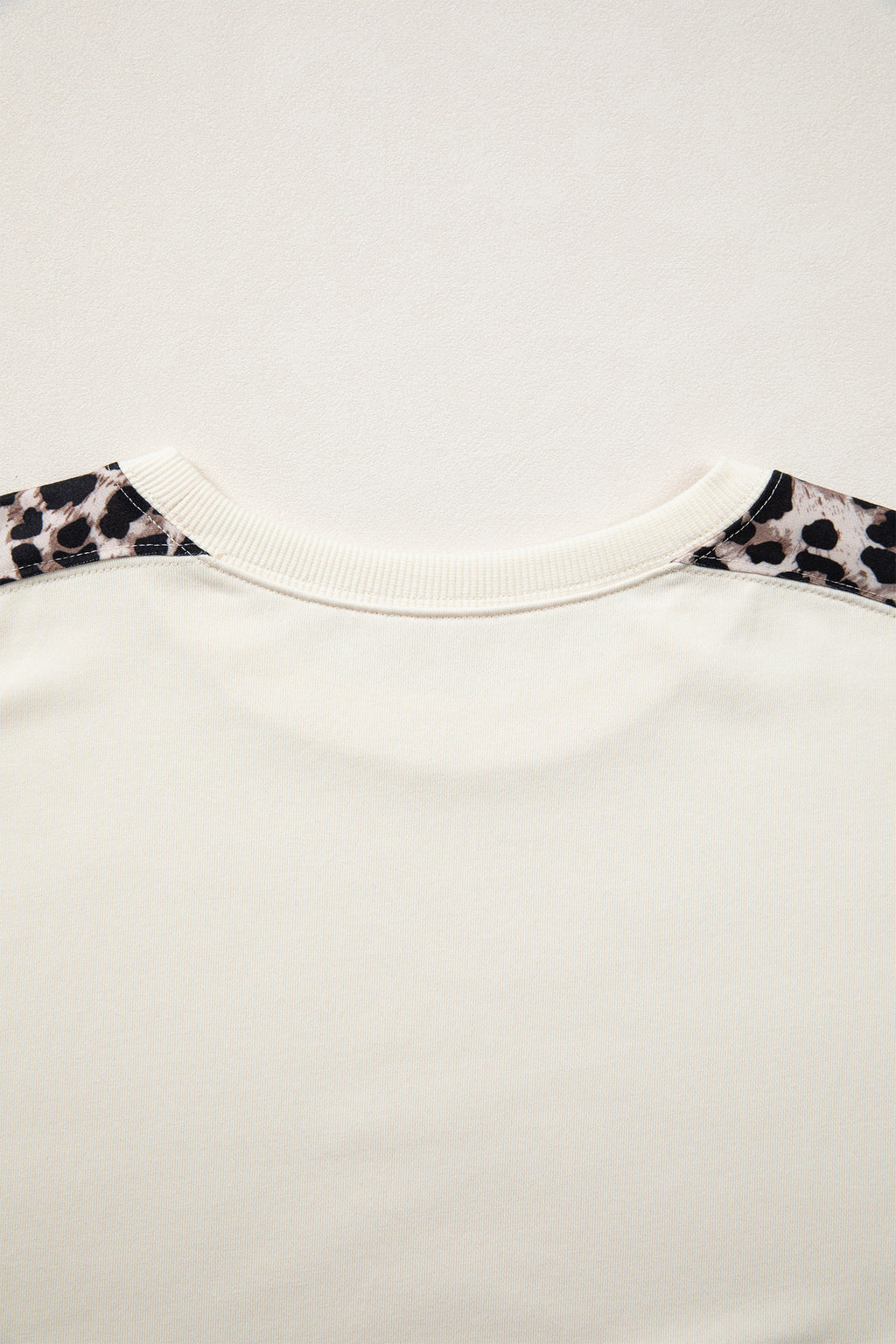 Beige Leopard Block Patchwork Uneven Hem Short Sleeve Top