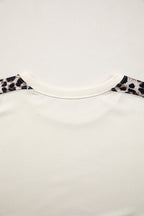 Beige Leopard Block Patchwork Uneven Hem Short Sleeve Top
