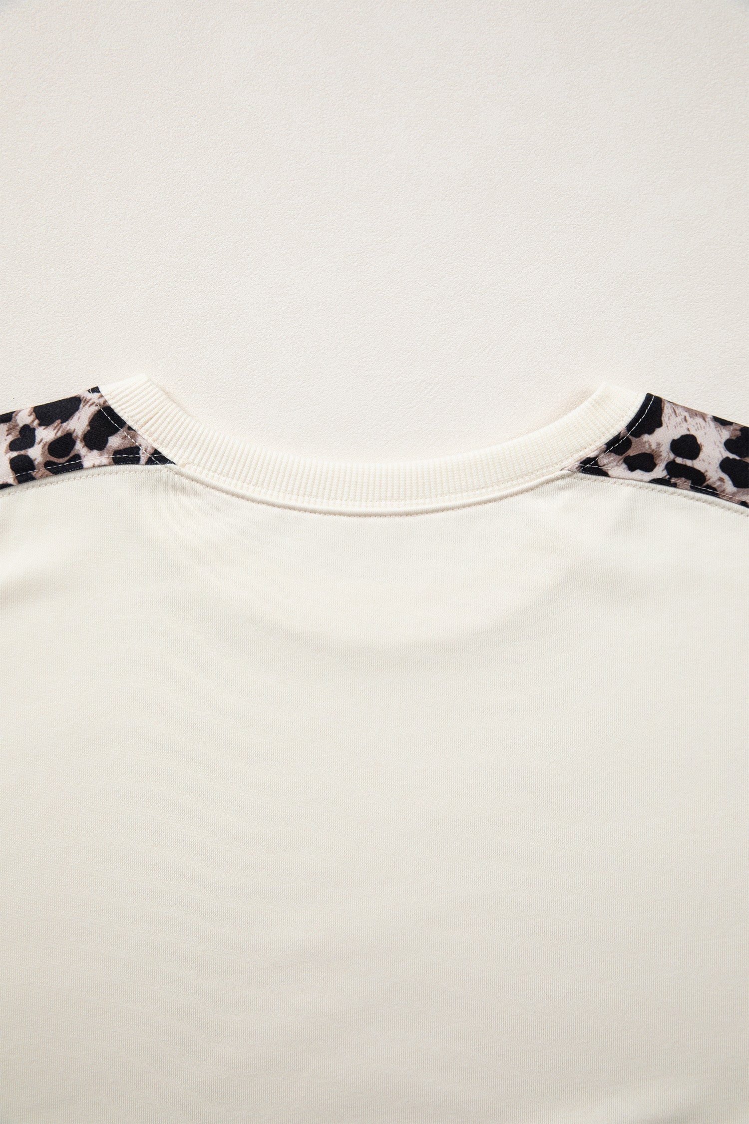 Beige Leopard Block Patchwork Uneven Hem Short Sleeve Top
