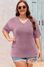 White Textured V-Neck Dropped Shoulder Plus T-Shirt