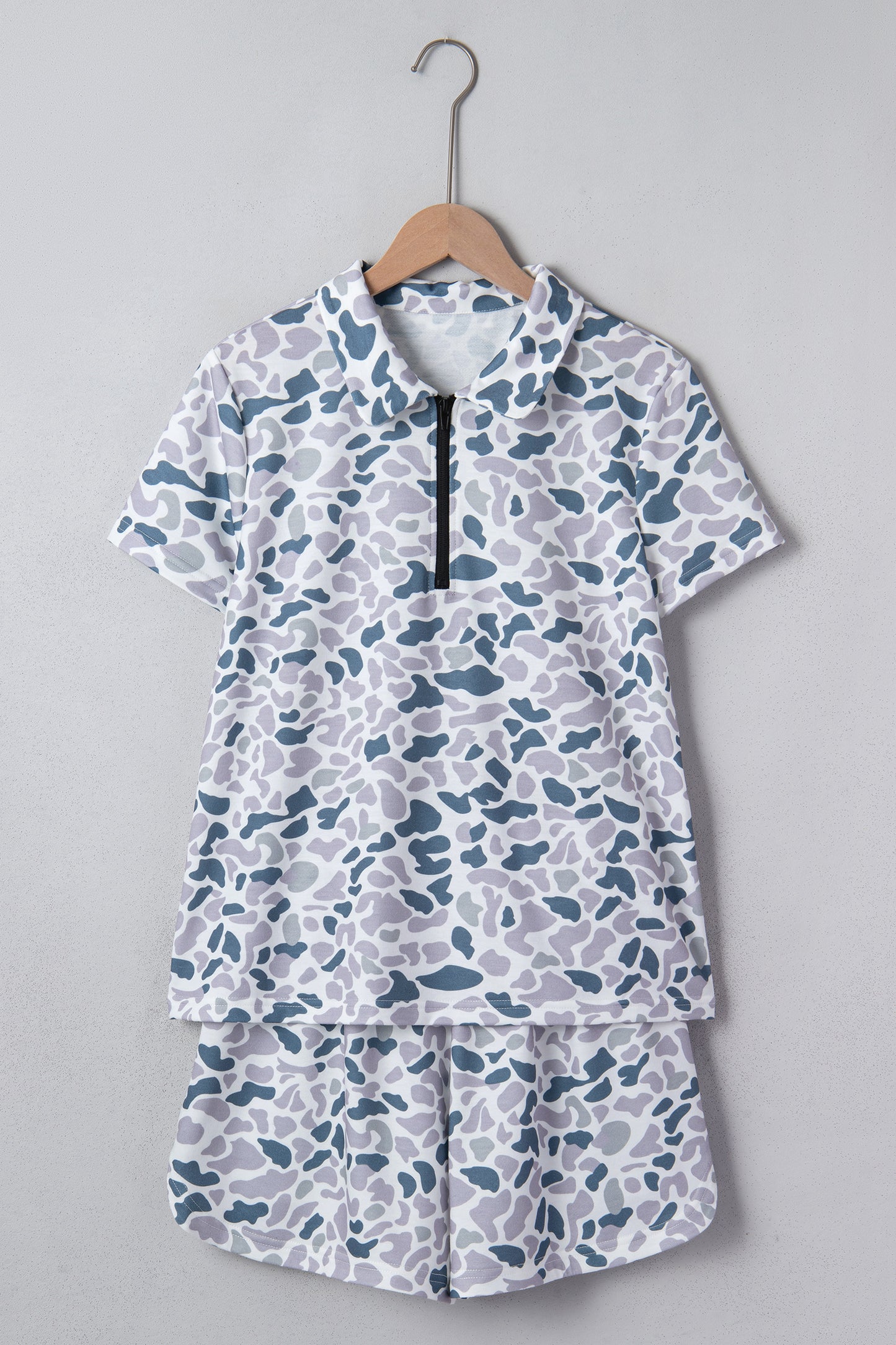 Abstract Patterned Polo Collar T Shirt and Shorts Set