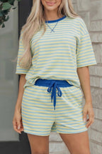 Rose Stripe Drop Shoulder Boxy Casual Terry Short Set
