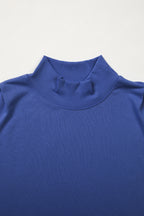 Black Solid Color High Neck Cap Sleeve Loose Top
