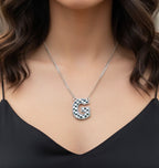 Checkered Initial Necklace - Black and White