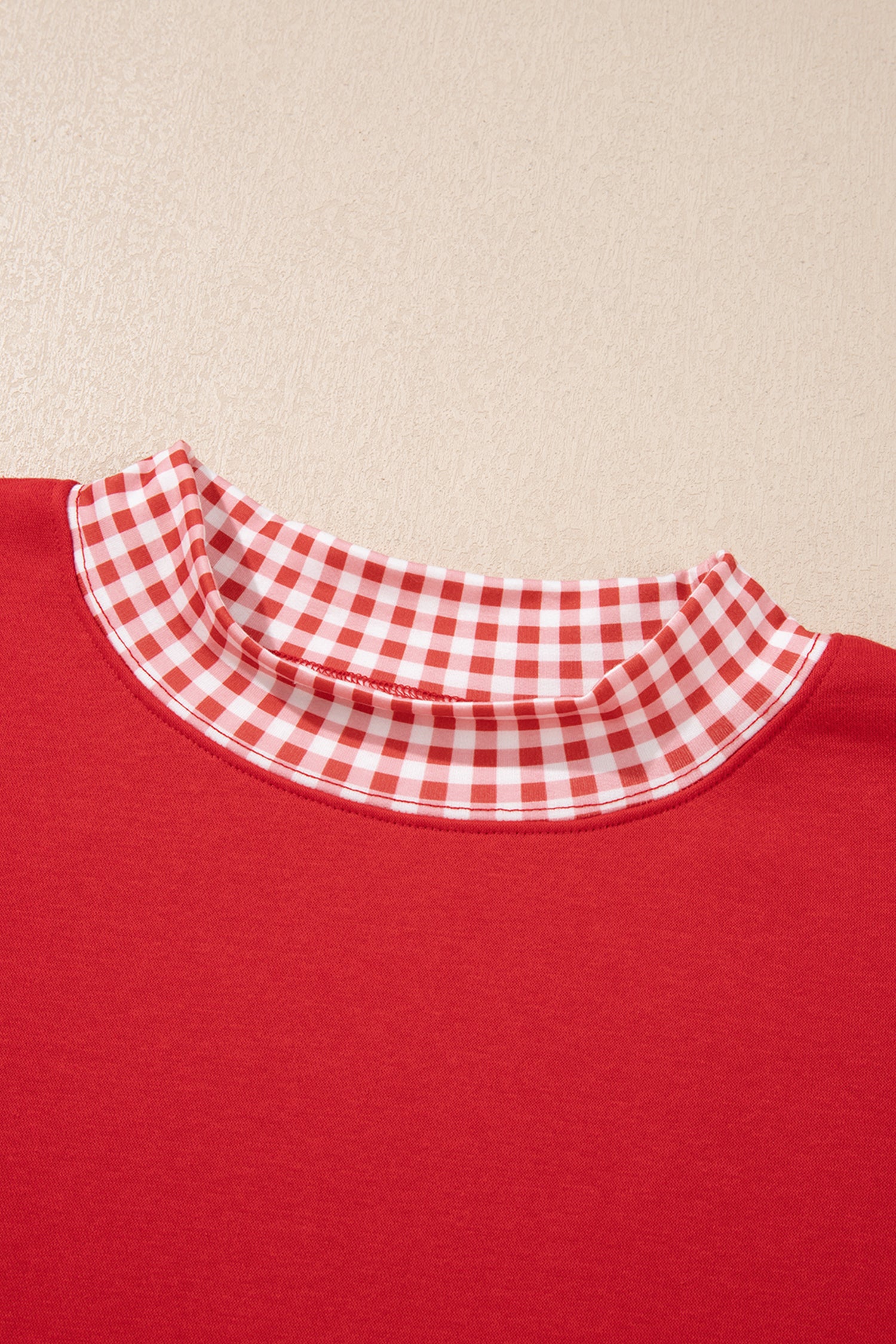 Fiery Red Gingham Trim Baggy Pullover 2pcs Short Set