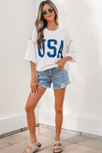 Fiery Red USA Graphic Half Sleeve Loose Ribbed Top