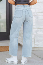 Frayed Cropped Straight Jeans