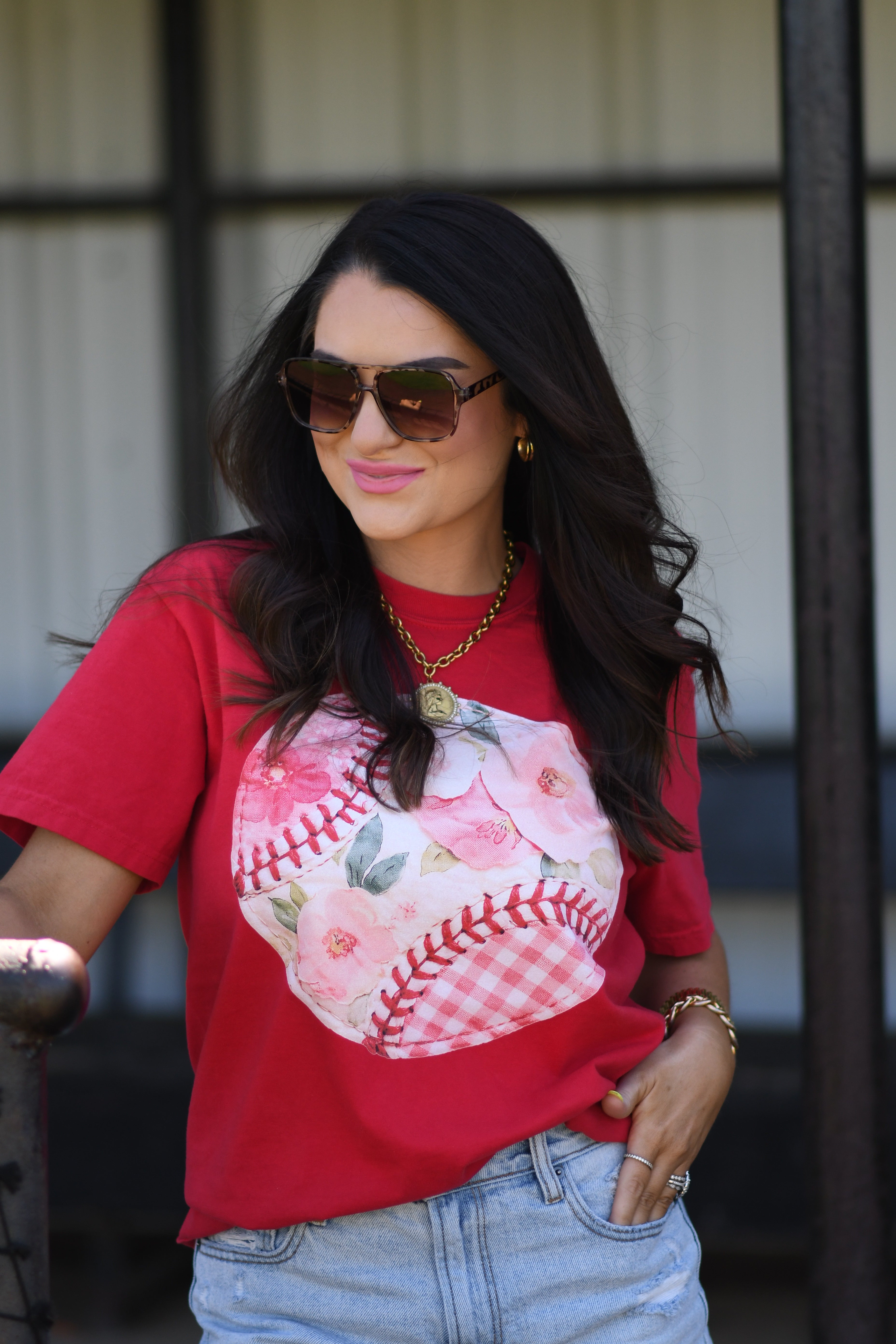Red Florals Ball Tee