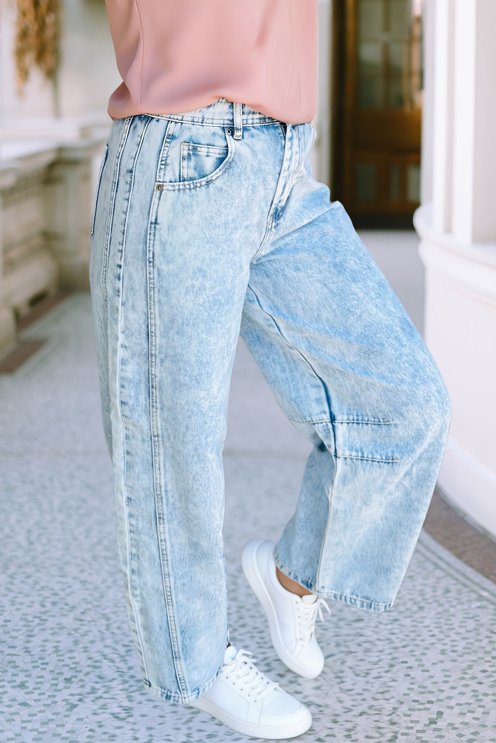 LDC Light Washed Pull on Barrel Jeans