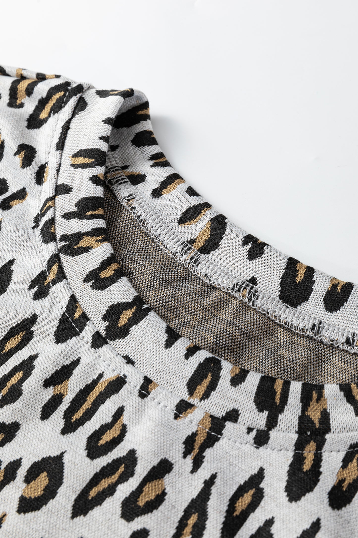 Beige Leopard Print Casual Tee and Pants 2pcs Outfit