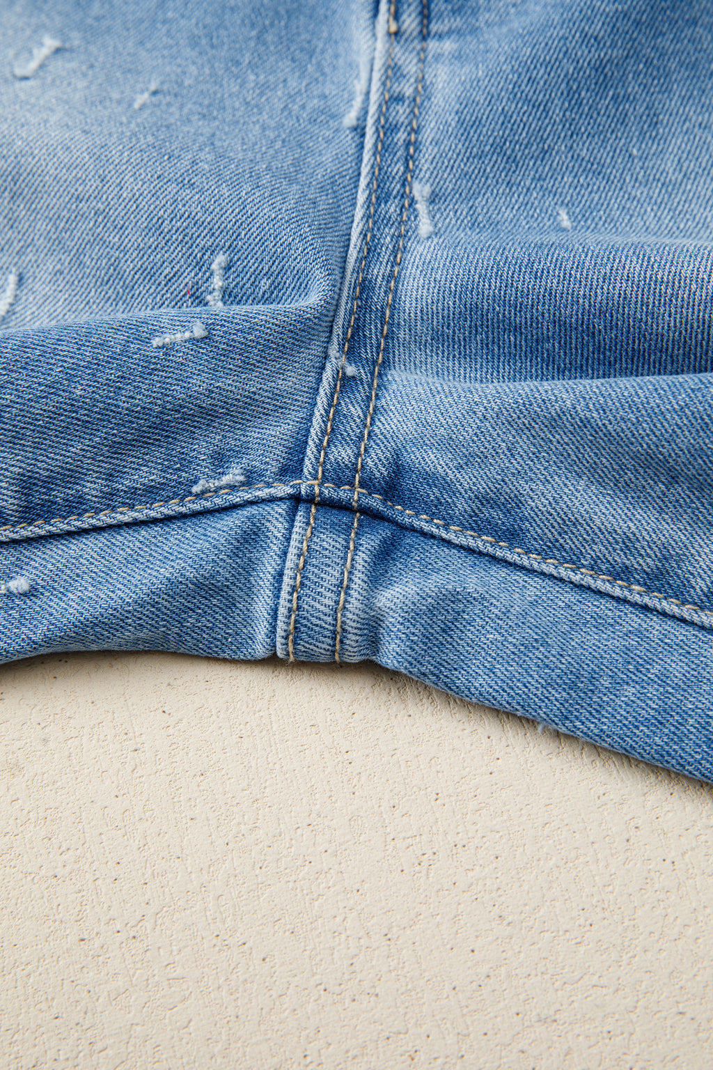 Mist Blue Distressed Detail Tummy Control Raw Hem Jeans
