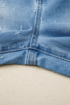 Mist Blue Distressed Detail Tummy Control Raw Hem Jeans