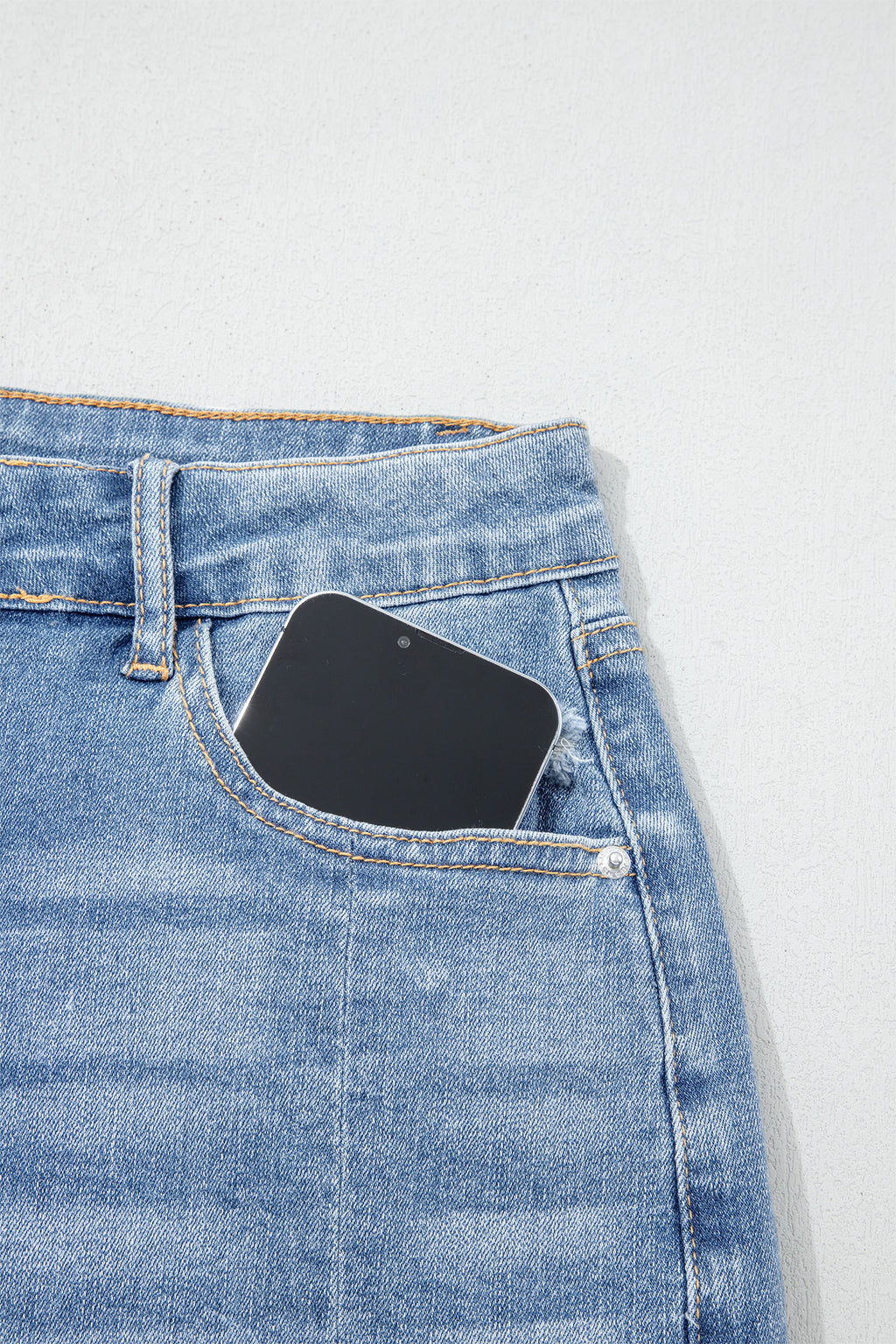 Beau Blue Acid Wash Raw Hem Denim Shorts