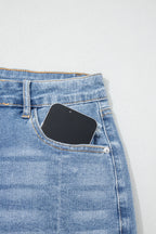 Beau Blue Acid Wash Raw Hem Denim Shorts
