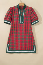 Red Plaid Mini Mini Shift Style Short Sleeve Dress