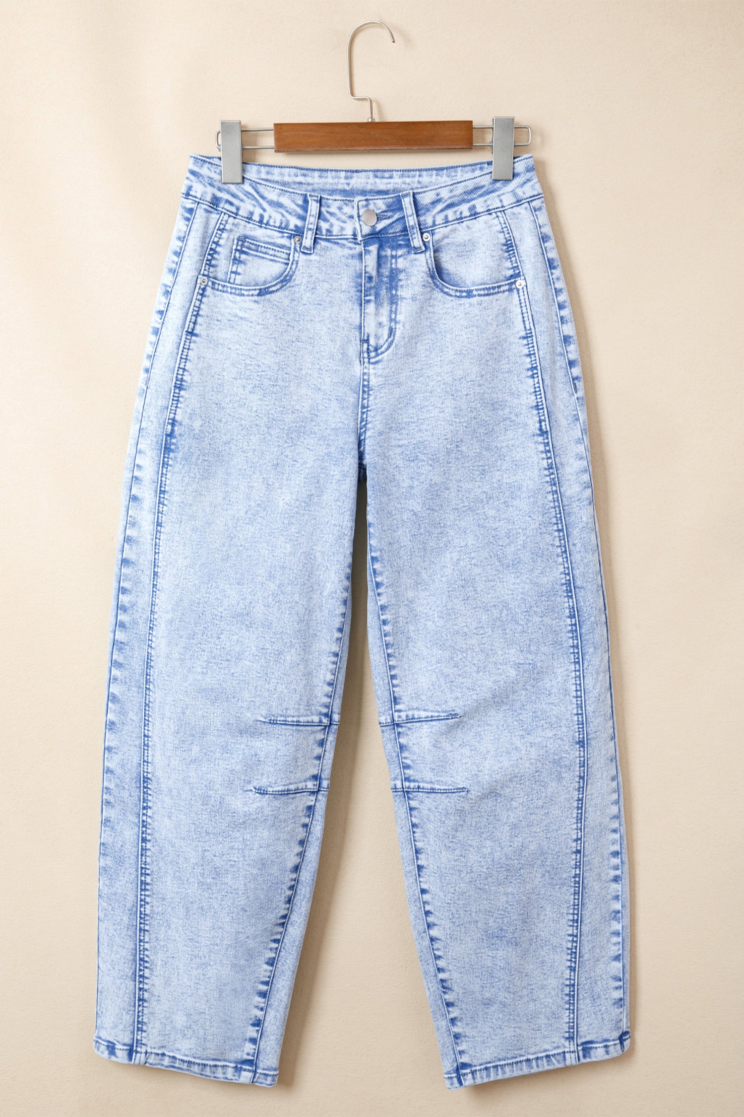 Beau Blue Light Washed Pull On Barrel Jeans