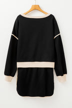 Rose Red Color Contrast Loose Pullover and Lace-up Waist Skort Set