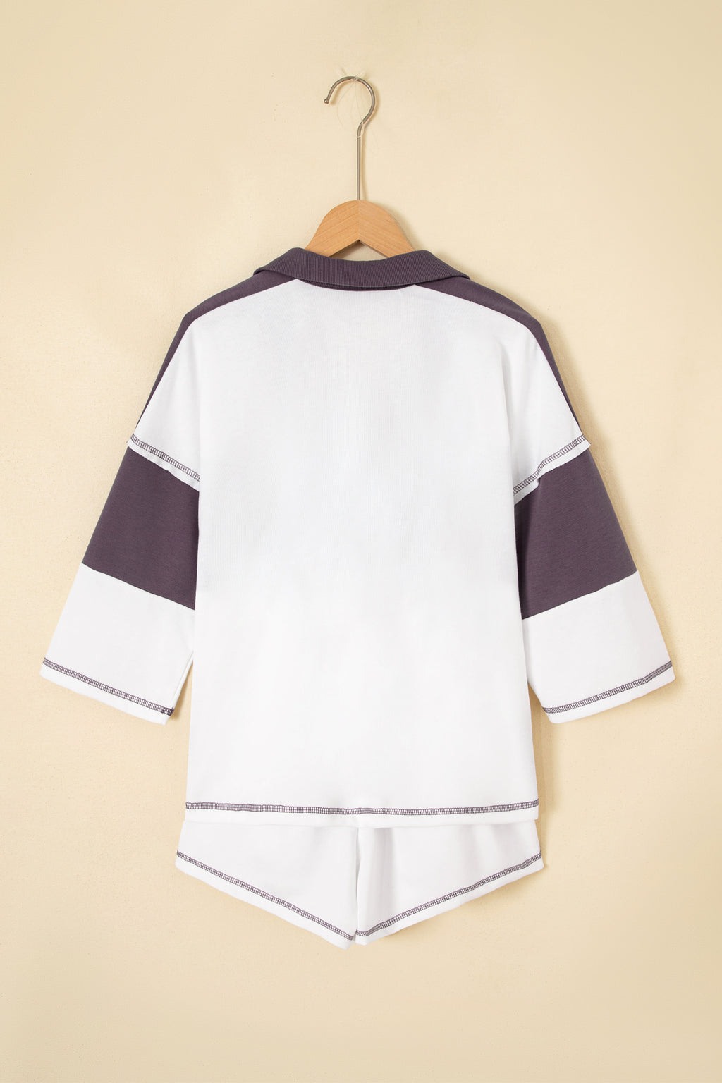 Chicory Coffee Exposed Seam Detail Half Sleeve Top Elastic Waist Shorts 2pcs Set