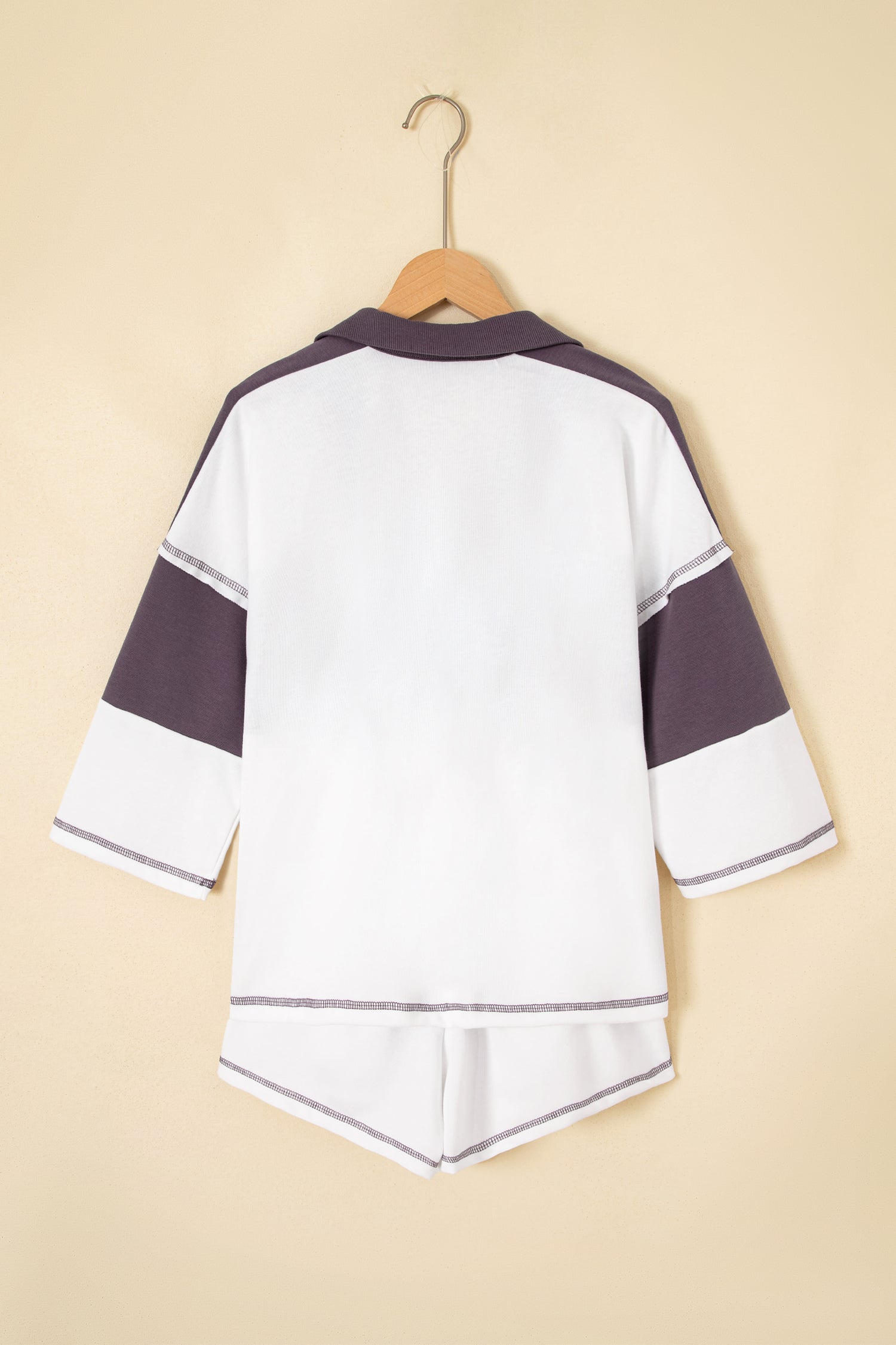 Chicory Coffee Exposed Seam Detail Half Sleeve Top Elastic Waist Shorts 2pcs Set